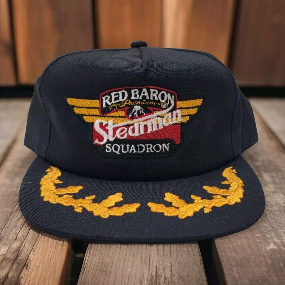 Vintage Red Baron Premiums Stearman Squadron Snapback Hat Flight Team Cap Pizza‎